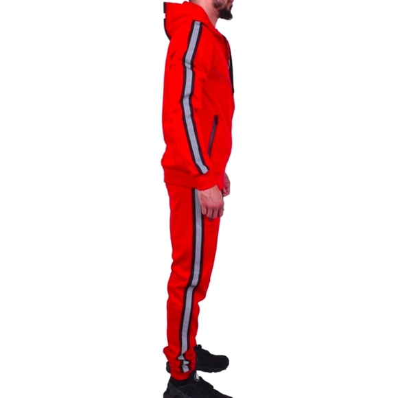 Riflessi Other - Riflessi Men's Athletic Sports Casual 2 Piece Reflective Tracksuit Hoodie Jogger